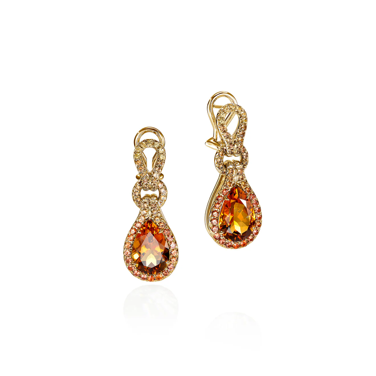 John Hardy Artisan Series Surf Drop Earrings 18K Yellow Gold Madeira Citrine & Sapphire [EGS895304MIYS]