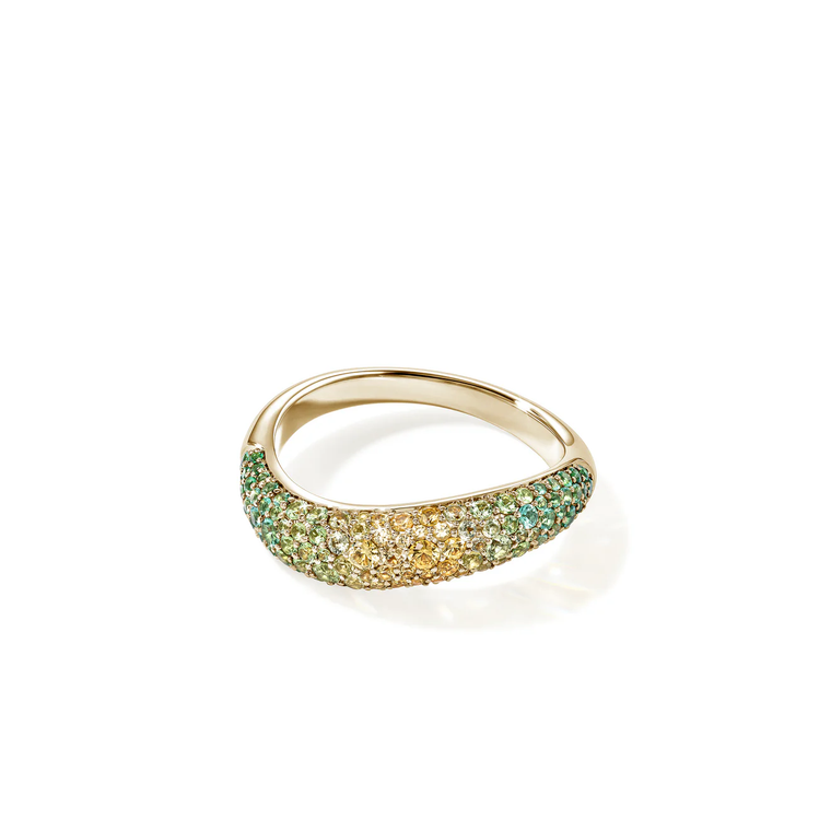John Hardy Artisan Series Surf Ring 18K Yellow Gold Paraiba Blue Tourmaline & Tsavorite [RGS02335BSPTSYS]