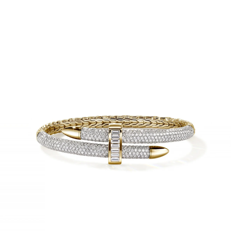 John Hardy Artisan Series Spear Flex Cuff 18K Yellow Gold Diamond Bracelet [BGP023099WDI]