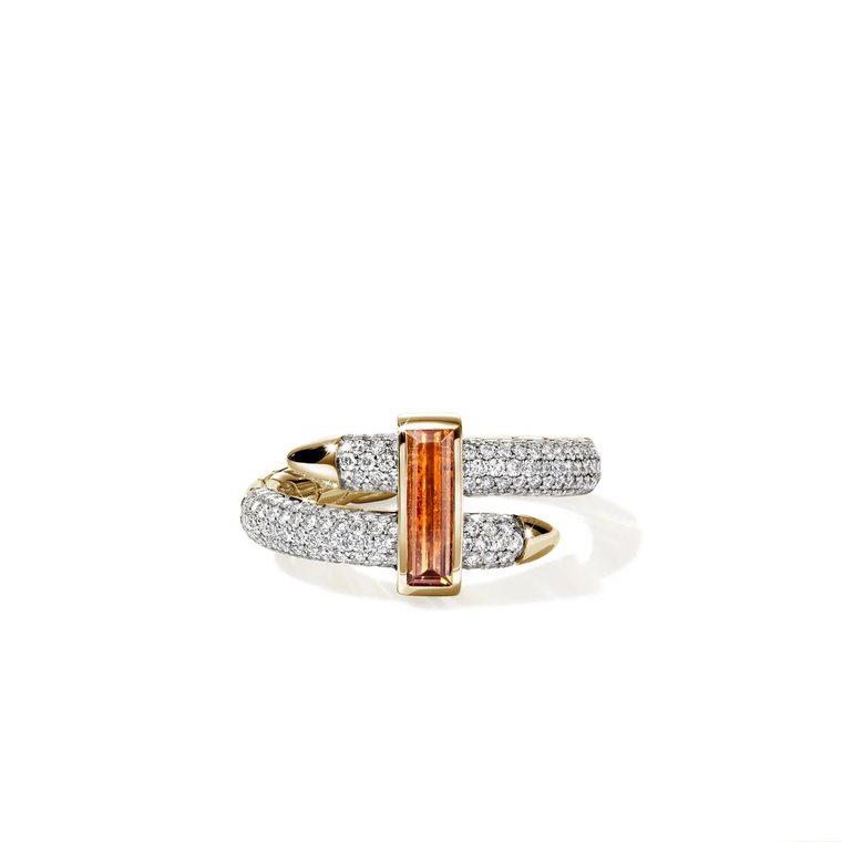 John Hardy Artisan Series Spear Ring 18K Yellow Gold Spessartite Garnet Diamond Ring [RGP023266SPGWDI]