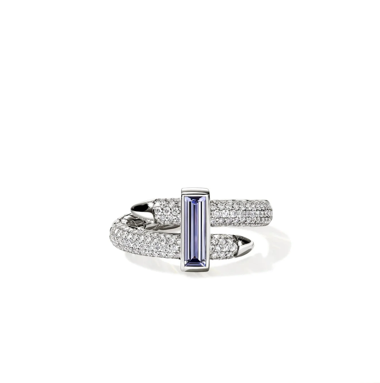 John Hardy Artisan Series Spear Ring 18K White Gold Tanzanite Diamond Ring [RGP023266WTZDI]
