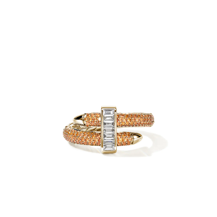 John Hardy Artisan Series Spear Ring 18K White Gold White Diamond Treated Orange Sapphire Ring [RGS0231004OSDI]