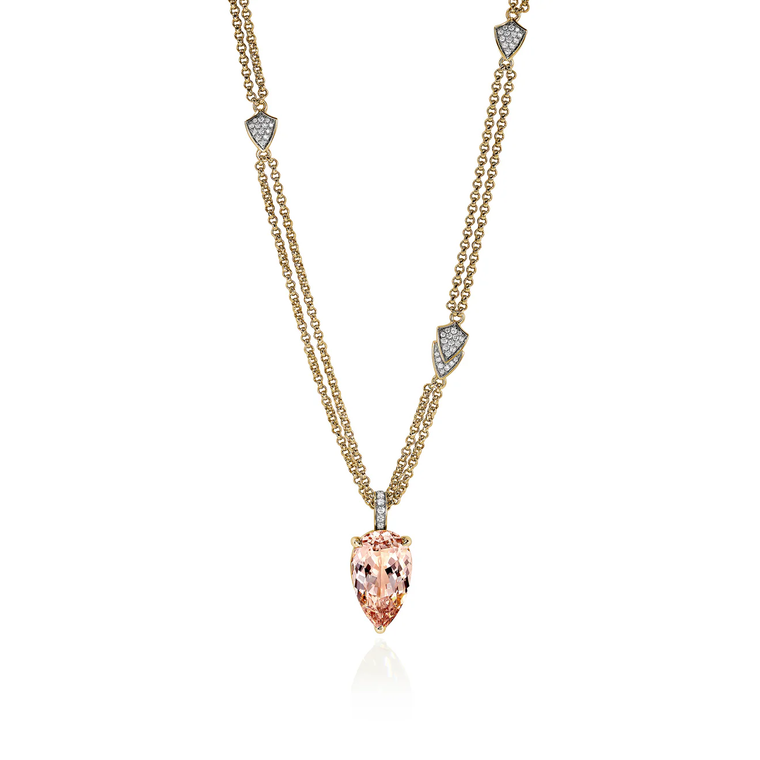 John Hardy Artisan Naga Pendant Necklace 18K Yellow Gold Morganite Necklace [NGS604191MRDI]