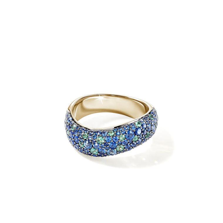 John Hardy Artisan Surf Ring 18K Yellow Gold Gemstones Ring [RGS02334BSPEM]