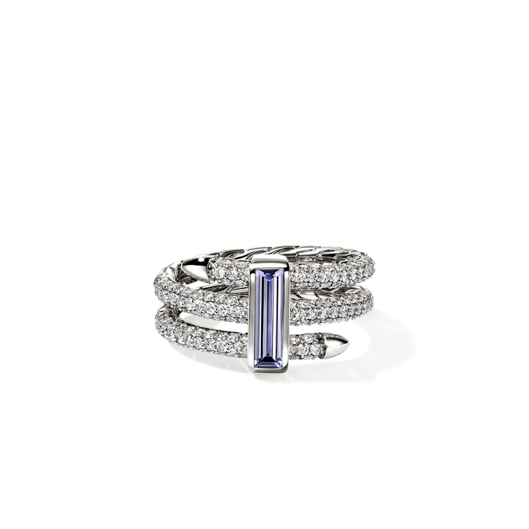 John Hardy Artisan Spear Triple Tier Ring 18K White Gold Gemstones Ring [RGP02327WTZDI]
