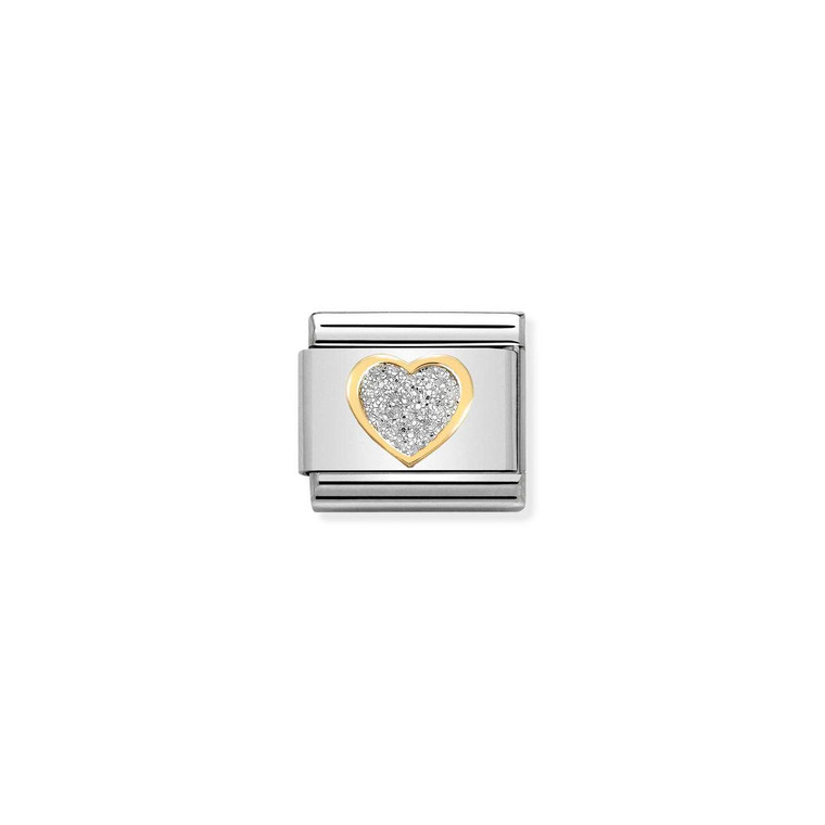 COMPOSABLE CLASSIC GLITTER SYMBOLS IN STEEL, ENAMEL AND 18K GOLD SILVER HEART