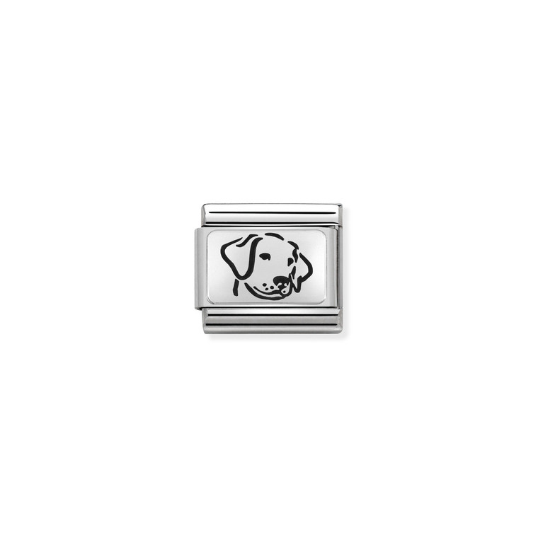 COMPOSABLE CLASSIC OXYDISED PLATES 2 IN STEEL AND 925 STERLING SILVER DOG
