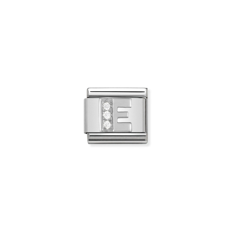 COMPOSABLE CLASSIC ALPHABET STAINLESS STEEL, CUBIC ZIRCONIA AND 925 STERLING SILVER E
