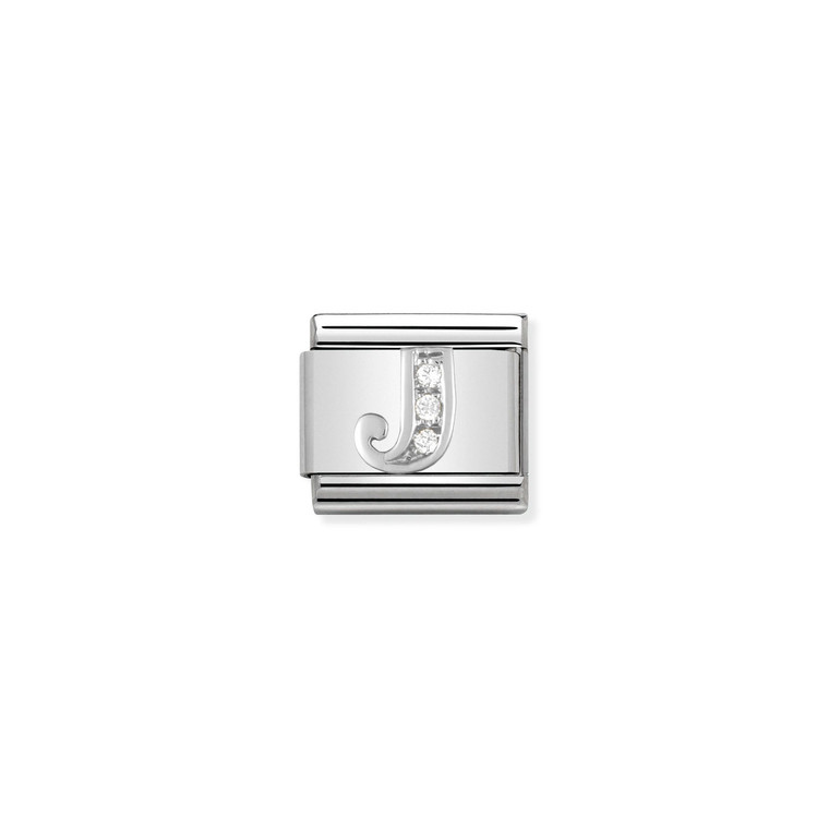 COMPOSABLE CLASSIC ALPHABET STAINLESS STEEL, CUBIC ZIRCONIA AND 925 STERLING SILVER J