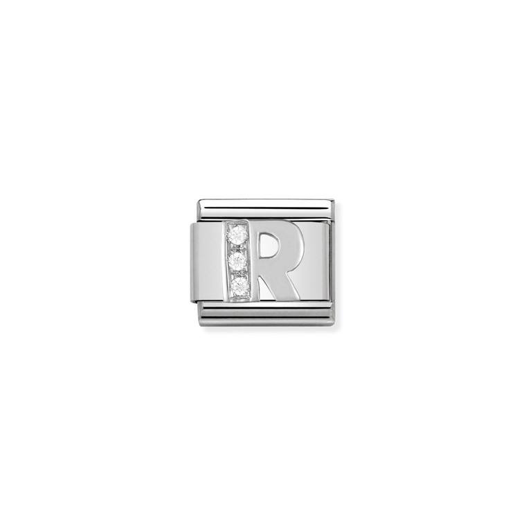 COMPOSABLE CLASSIC ALPHABET STAINLESS STEEL, CUBIC ZIRCONIA AND 925 STERLING SILVER R