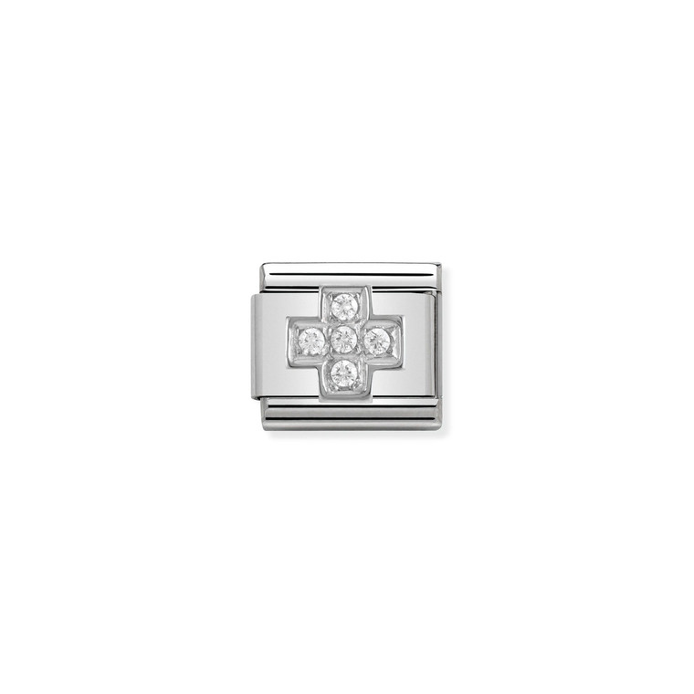 COMPOSABLE CLASSIC SYMBOLS STEEL , CUBIC ZIRCONIA AND 925 STERLING SILVER CROSS