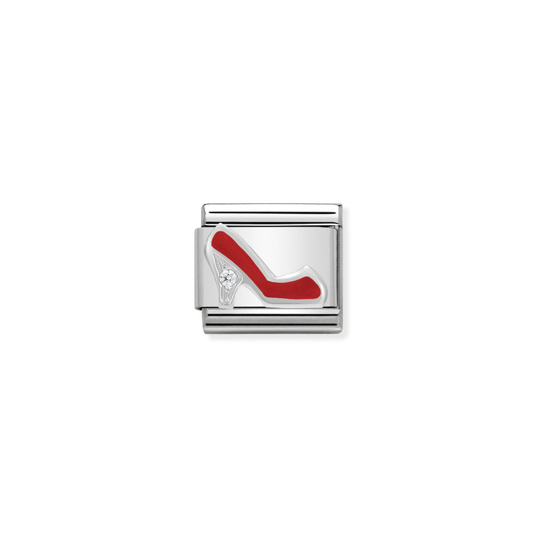 COMPOSABLE CLASSIC SYMBOLS STAINLESS STEEL, ENAMEL, 1 CUBIC ZIRCONIA AND 925 STERLING SILVER RED STILETTO