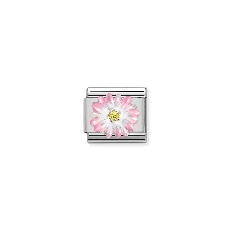 COMPOSABLE CLASSIC SYMBOLS STAINLESS STEEL, ENAMEL, CUBIC ZIRCONIA AND 925 STERLING SILVER ROSE FLOWER