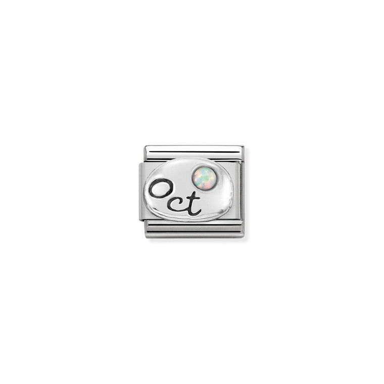 COMPOSABLE CLASSIC SYMBOLS IN STEELSTEEL, 925 STERLING SILVER AND STONES OCTOBER WHITE OPAL