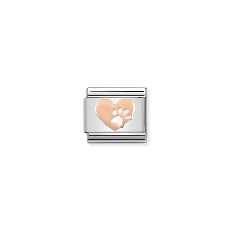COMPOSABLE CLASSIC SYMBOLS STEEL AND 9K ROSE GOLD HEART WITH FOOTPRINTS