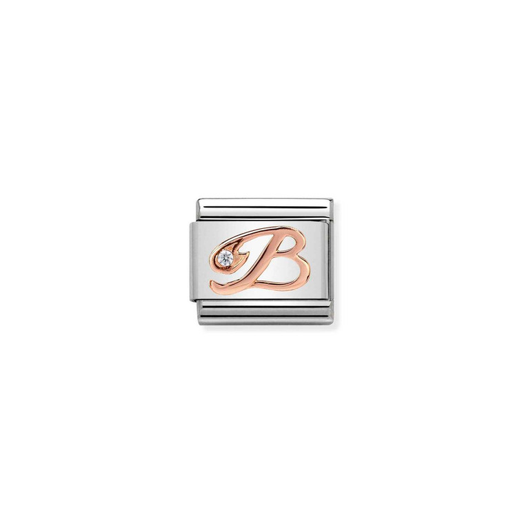 COMPOSABLE CLASSIC LETTERS STEEL, ZIRCON AND 9K ROSE GOLD B