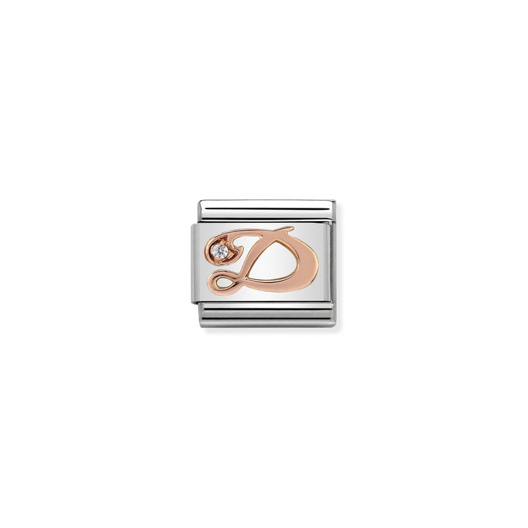 COMPOSABLE CLASSIC LETTERS STEEL, ZIRCON AND 9K ROSE GOLD D