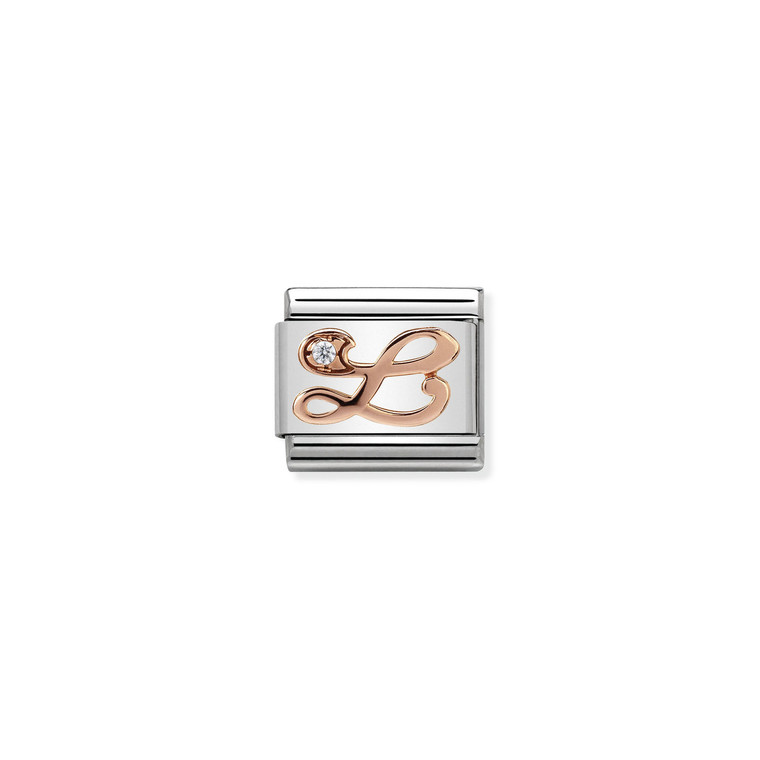 COMPOSABLE CLASSIC LETTERS STEEL, ZIRCON AND 9K ROSE GOLD L