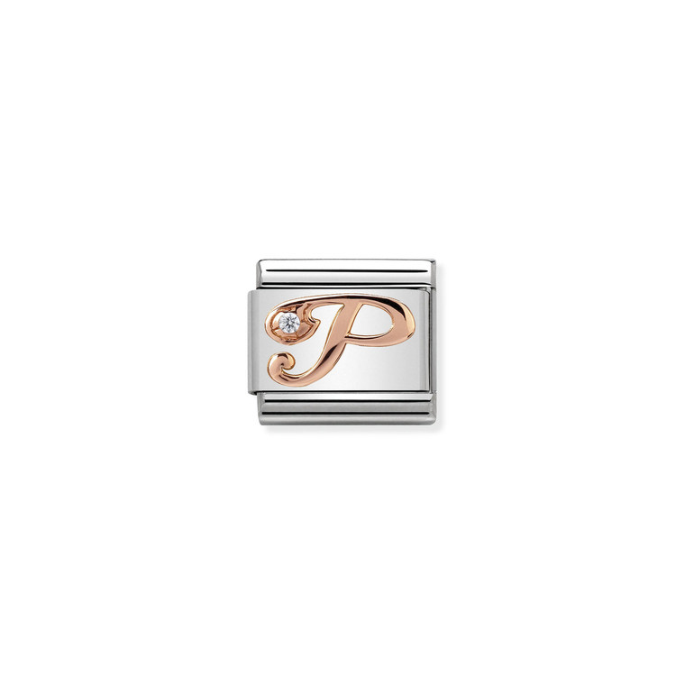 COMPOSABLE CLASSIC LETTERS STEEL, ZIRCON AND 9K ROSE GOLD P