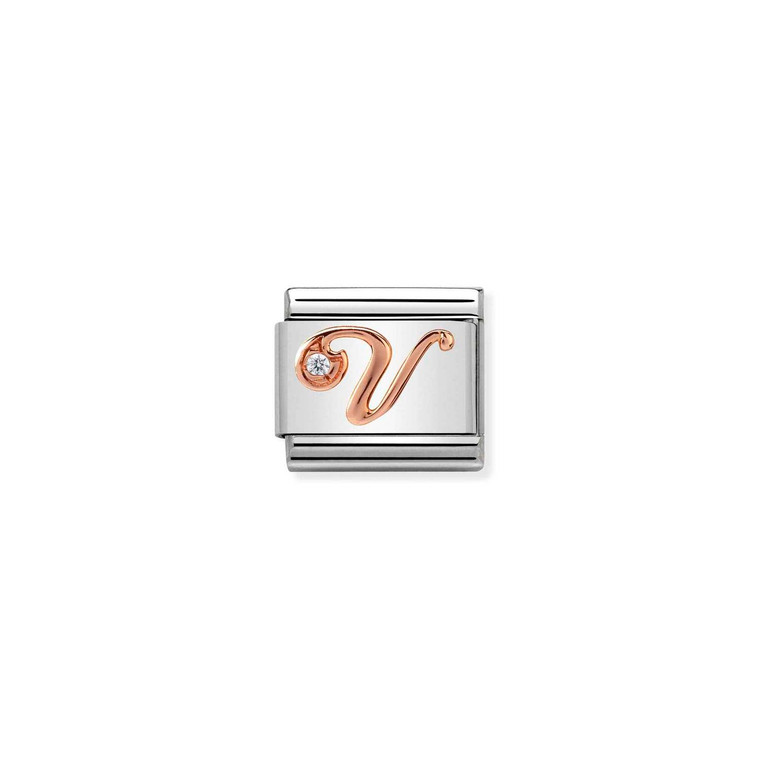 COMPOSABLE CLASSIC LETTERS STEEL, ZIRCON AND 9K ROSE GOLD V