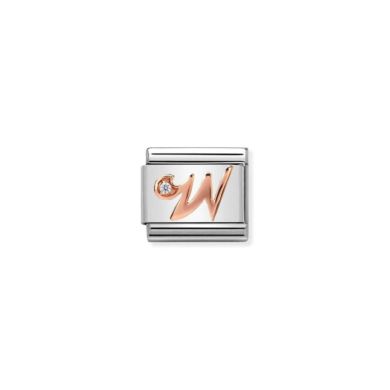 COMPOSABLE CLASSIC LETTERS STEEL, ZIRCON AND 9K ROSE GOLD W