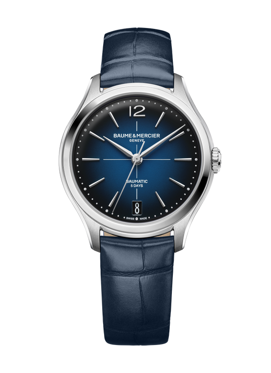 Baume & Mercier Clifton Baumatic 34 mm Automatic Gradient Blue Lacquered Diamond Dial Blue Strap [10833]
