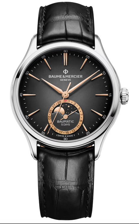 Baume & Mercier Clifton Baumatic Moonphase 39 mm Automatic Black Gradient Dial on Leather [10758]