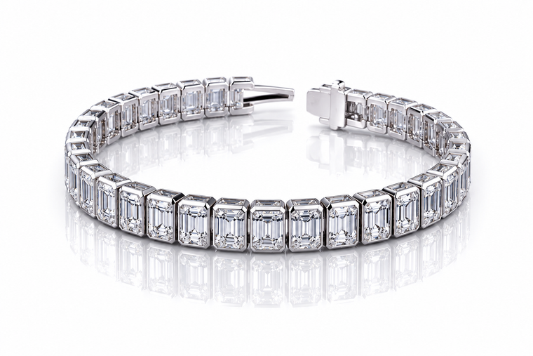 VERA DIAMONDS Emerald-Cut Diamond Tennis Bracelet 12.89 CTW Lab-Created Diamonds 14K White Gold [TJ5964TBC]