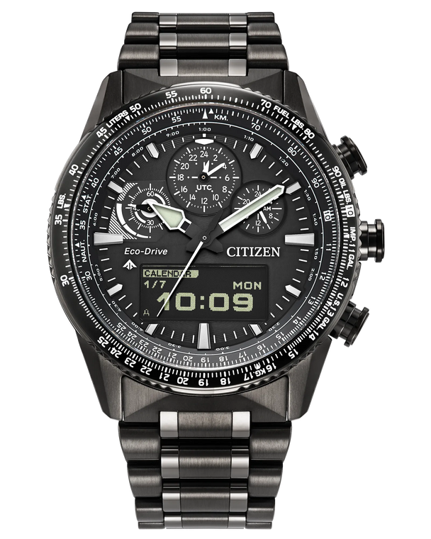 Citizen Promaster Skyhawk U830 Eco-Drive Ana-Digi 43 mm Black Dial Grey IP Bracelet Watch [JV2005-58E]