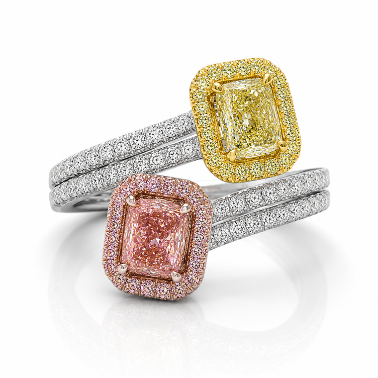 VERA Couture Gemina™ 14K White Gold Fancy Pink & Yellow Lab-Created Diamond Ring 3.85 CTW [SSLG2895]