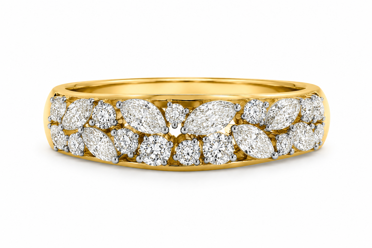 VERA Signature Marquise & Round Diamond Band Ring 2.00 CTW Lab-Created Diamonds 14K Yellow Gold [LR6067]