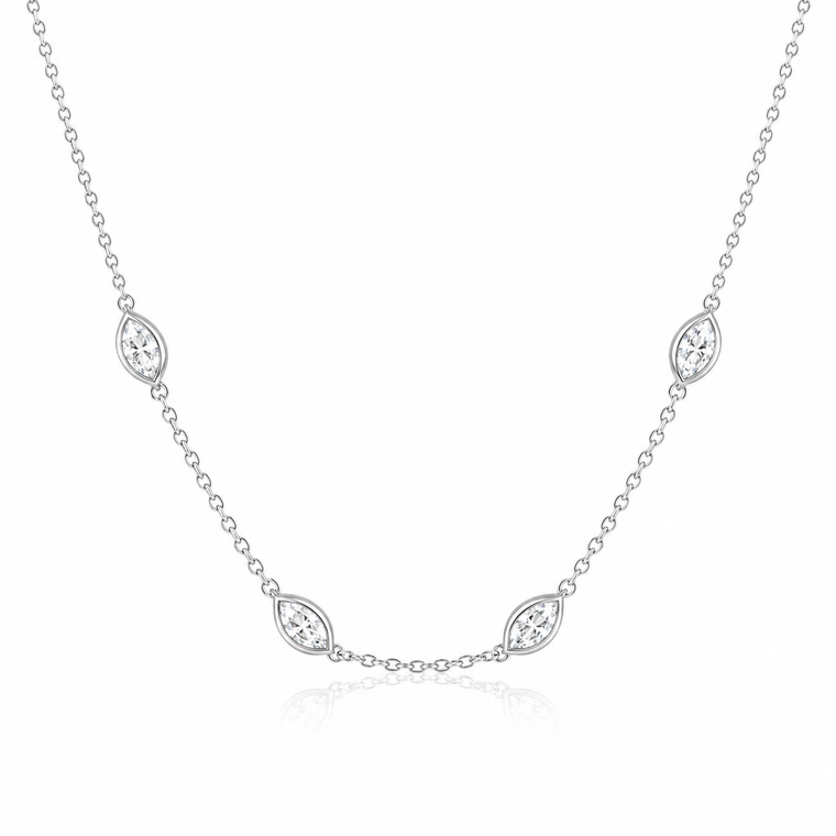 VERA Signature Marquise Diamond Station Necklace 1.67 CTW Lab Diamonds, 14K Gold