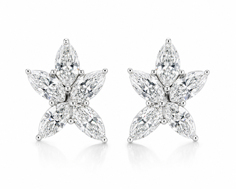 VERA Couture 14K Yellow Gold Pear-Shaped Diamond Floral Stud Earrings | 7.58 CTW Lab-Grown Diamonds