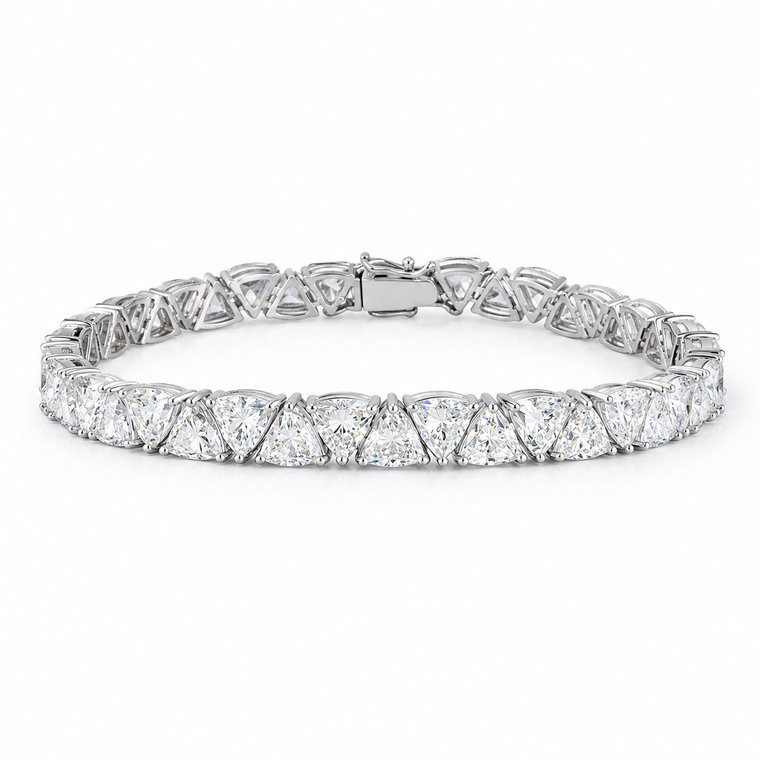 VERA Couture 14K White Gold Trillion-Cut Lab-Grown Diamond Tennis Bracelet 16.10 Carats