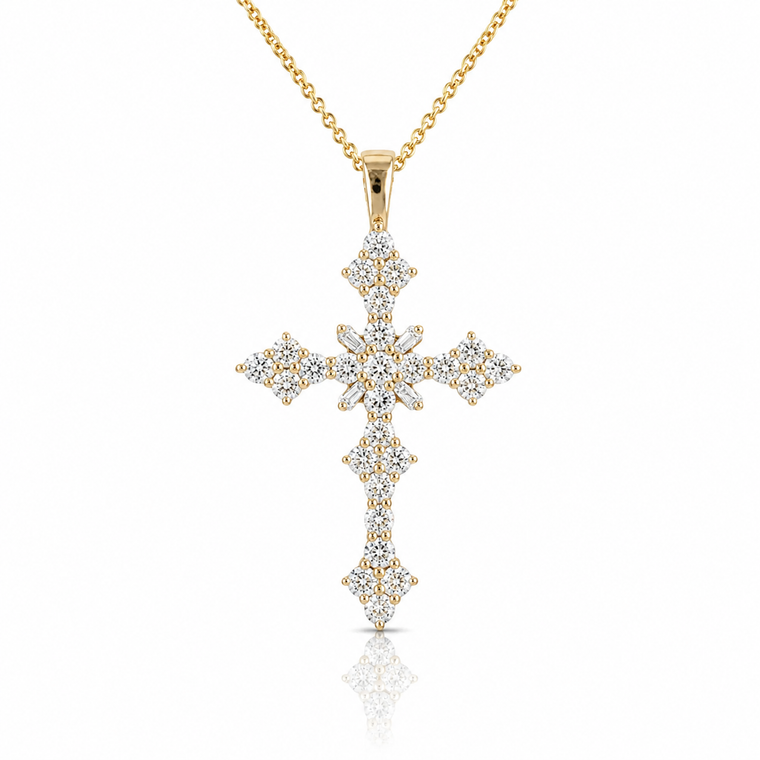 VERA Couture 2.11 Carat Lab-Grown Diamond Cross Pendant 14K Yellow Gold 43.2 mm