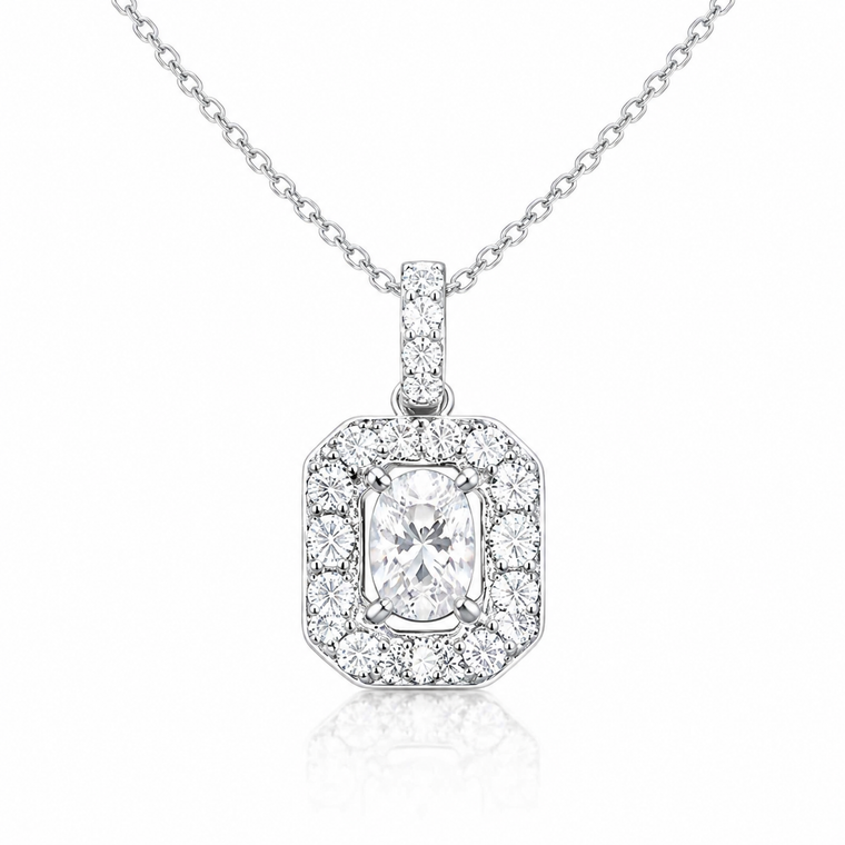 VERA Signature Oval Halo Lab-Grown Diamond Pendant 0.38 Carats 14K White Gold 16"