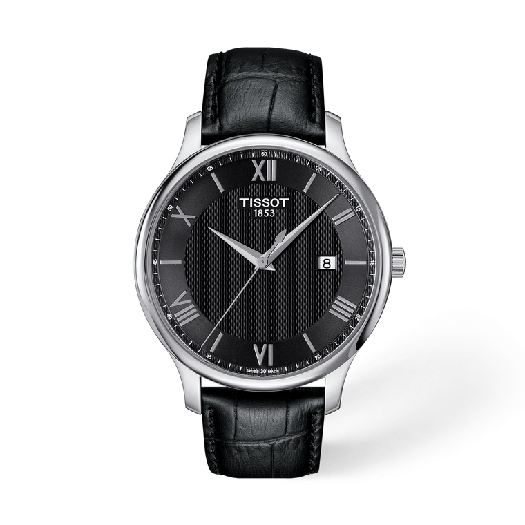 Tissot Tradition Quartz 42 mm Black Dial Black Leather Strap [T063.610.16.058.00]