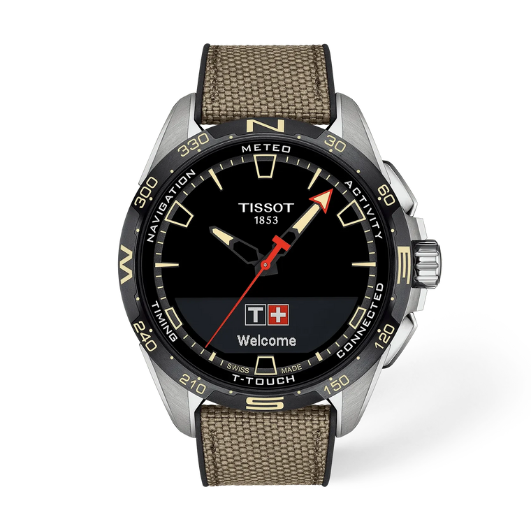 Tissot T-Touch Connect Solar 47.5 mm Titanium Blue PVD Bezel Brown Textile Strap [T121.420.47.051.07]
