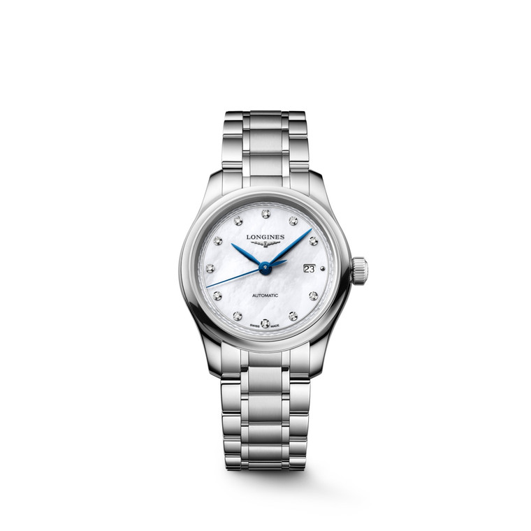 Longines Master Collection L2.449.4.87.6 30mm automatic watch with white mother-of-pearl dial and stainless steel bracelet