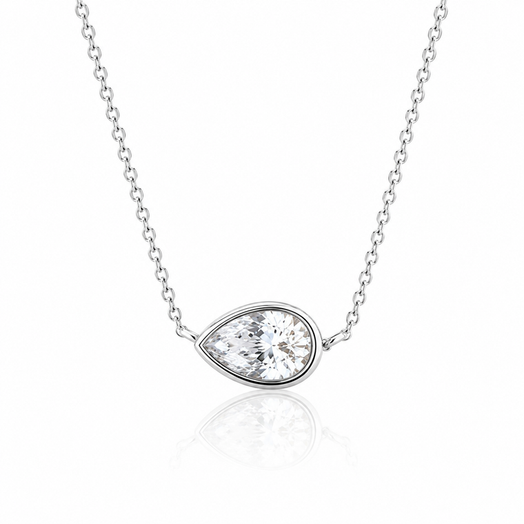 VERA Essentials Pear Shaped Bezel Solitaire Pendant 0.60 Carat Lab-Grown Diamond 14K White Gold 18" Necklace