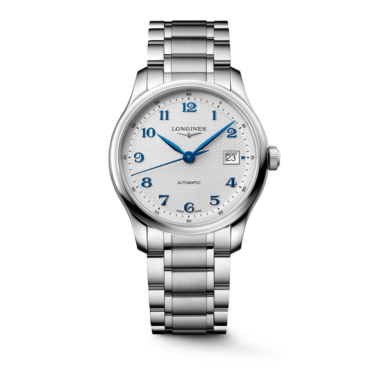 Longines Master Collection L2.949.4.73.6 Swiss Made 39 mm automatic watch with a silver barleycorn dial, stainless steel case, and stainless steel bracelet.