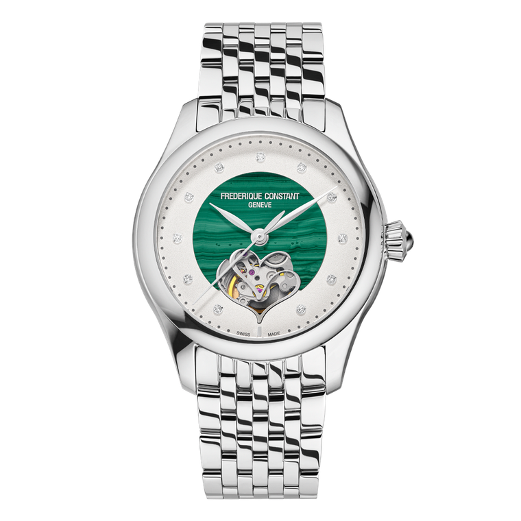 Frédérique Constant Classics Ladies Automatic Double Heart Beat 36 mm Green Malachite Diamond Dial, Bracelet [FC-313MAD3B6B]