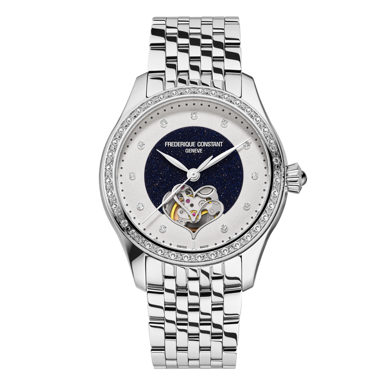Frédérique Constant Classics Ladies Automatic Double Heart Beat 36 mm Aventurine Diamond Dial & Bezel Steel Bracelet [FC-313AVD3BD6B]