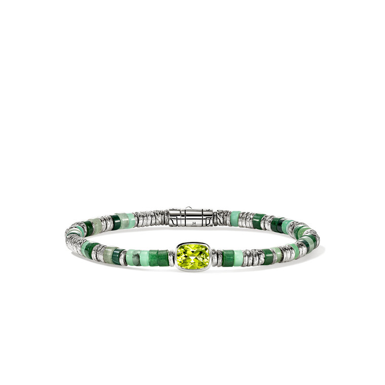 John Hardy Heishi Gem Bracelet Sterling Silver with Peridot 4MM [BUS290201PEMHGQ]