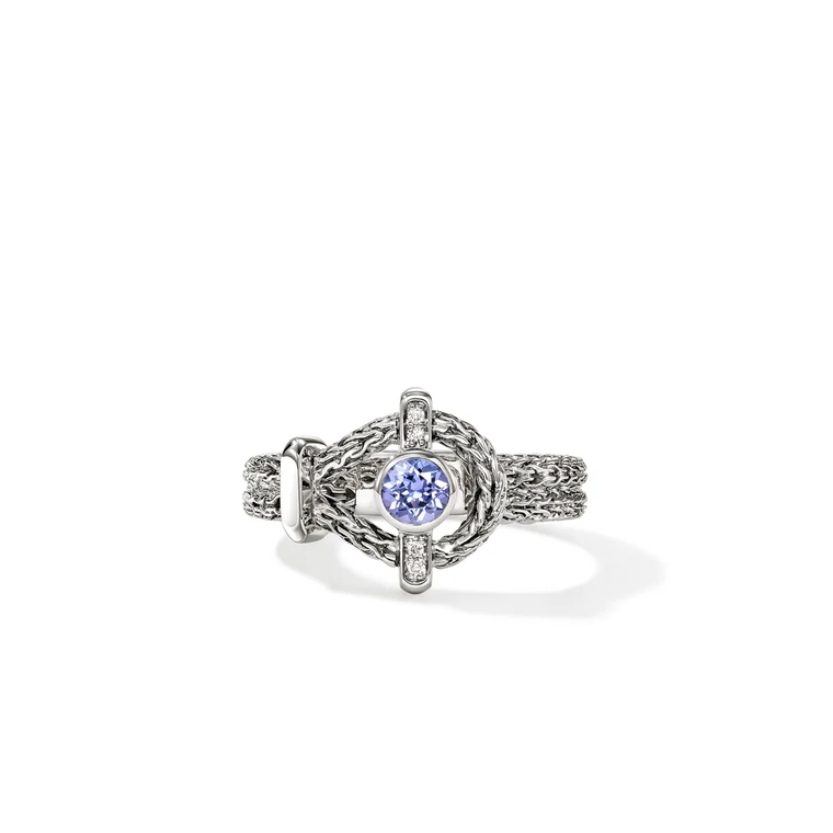 John Hardy Icon Ring Sterling Silver with Tanzanite & Diamonds 4 mm [RBS9735212TZDI]