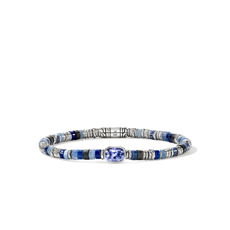 John Hardy Heishi Gem Bracelet Sterling Silver with Tanzanite & Blue Hardstones 4 mm [BUS290201TZLPZSD]