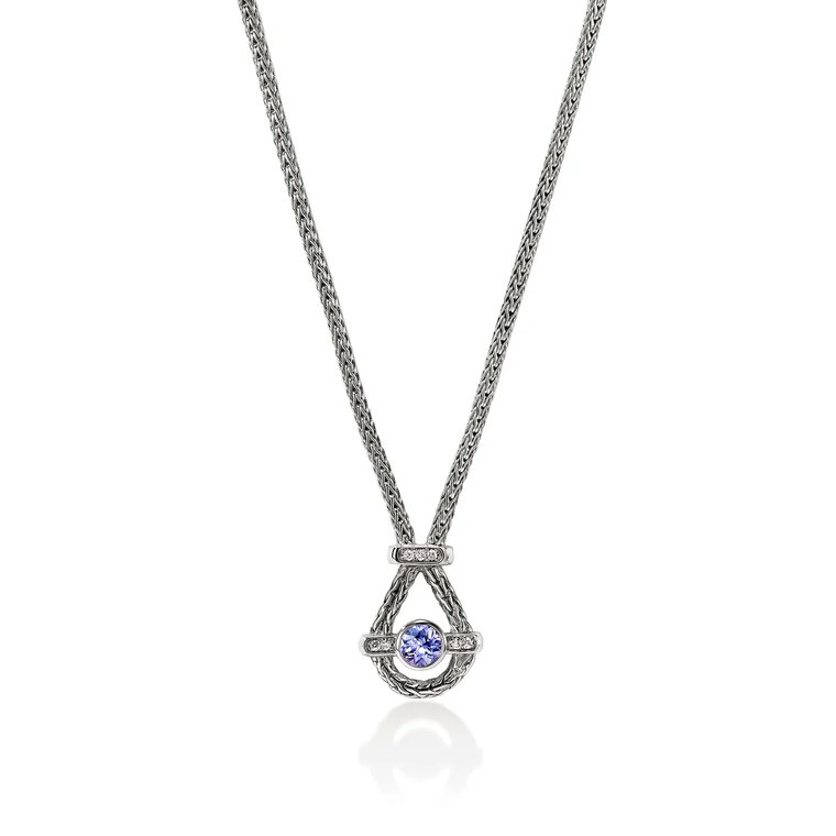 John Hardy Icon Necklace Sterling Silver with Tanzanite & Diamonds, 1.8 mm [NBS9731712TZDI]