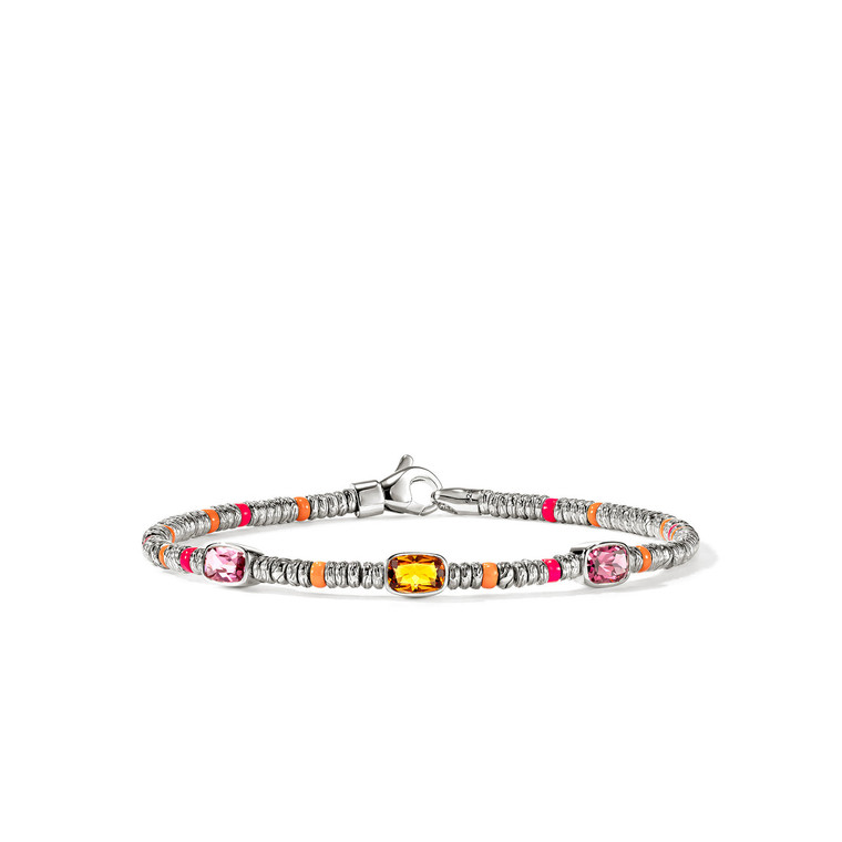 John Hardy Heishi Gem Bracelet in Sterling Silver, Orange Citrine, Rhodolite & Pink Tourmaline, 2.5 mm [BUS290191MCIRHPT]