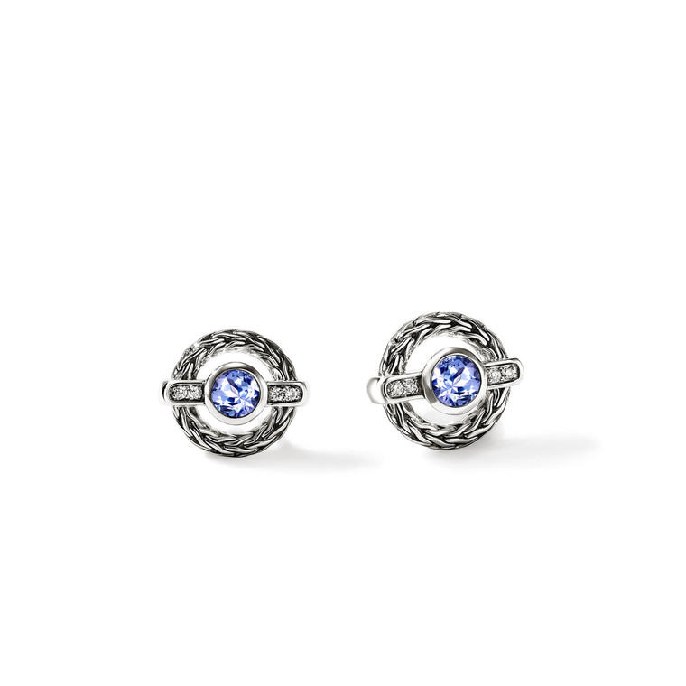 John Hardy Icon Stud Earrings Sterling Silver with Tanzanite & Diamonds [EBS9734812TZDI]
