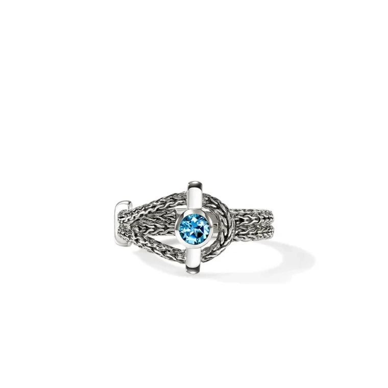 John Hardy Icon Ring, Sterling Silver, Swiss Blue Topaz, 4MM [RBS973521SBT]